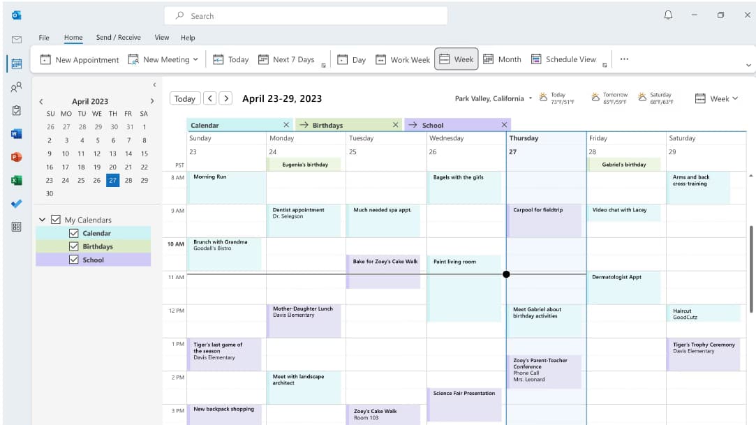 Microsoft Outlook calendar showing AI-scheduled appointments